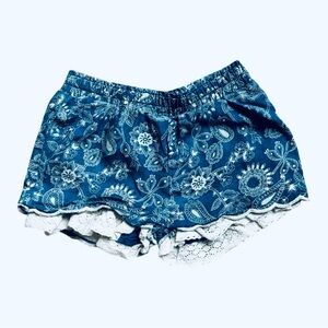 Peek Kids Blue Floral Lace Trim Shorts